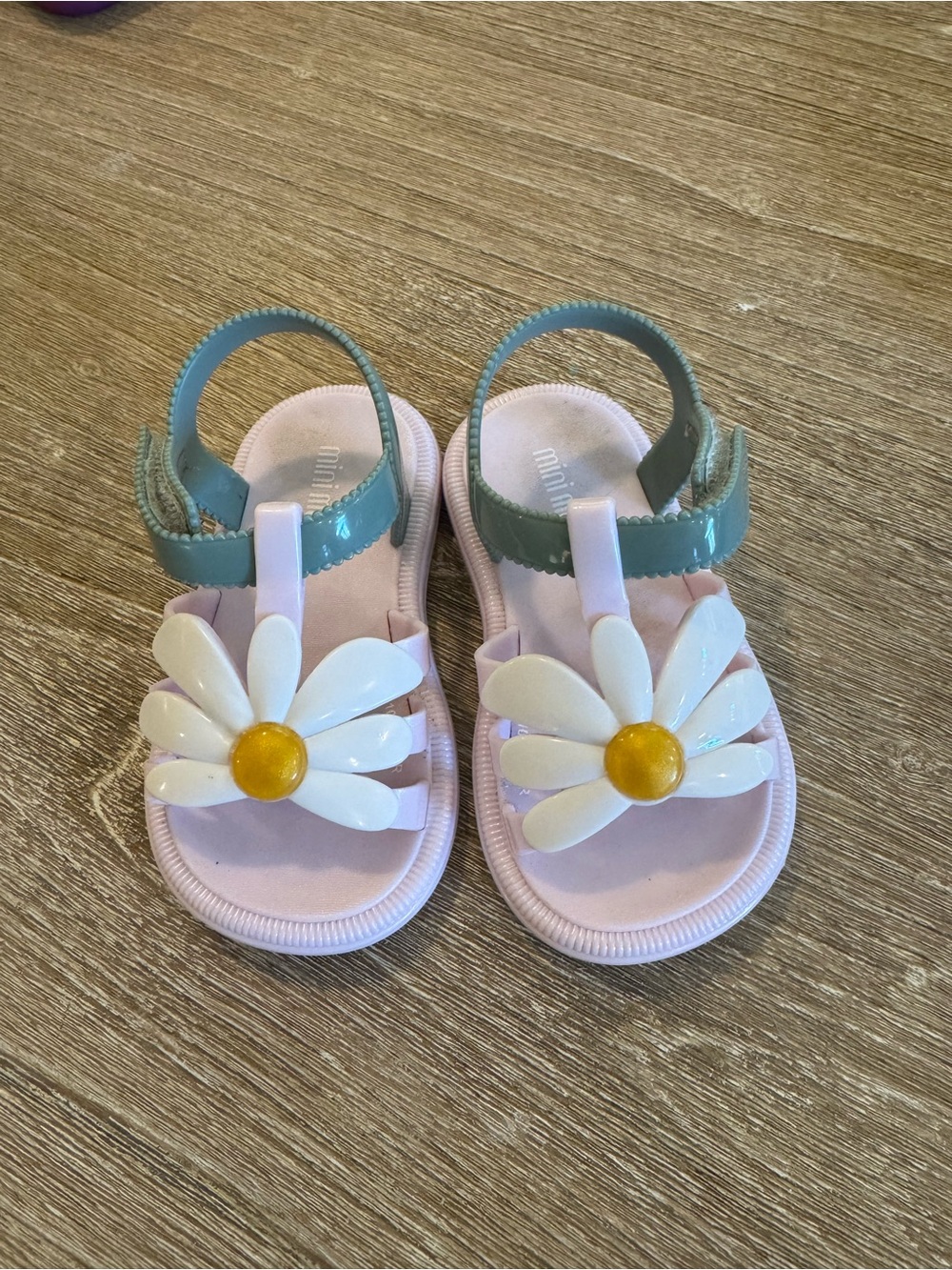 Mini Melissa Pink Sandals with Teal Straps and Daisy Accent